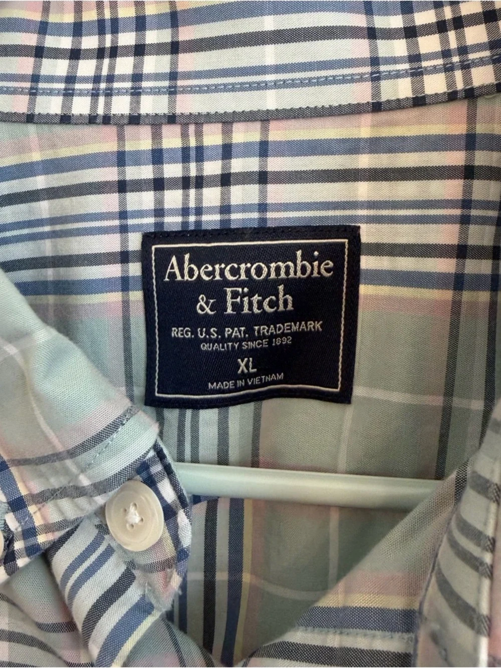 Abercrombie & Fitch Plaid Button Down Shirt Men’s XL Mint Green Blue Cotton - Picture 2 of 6